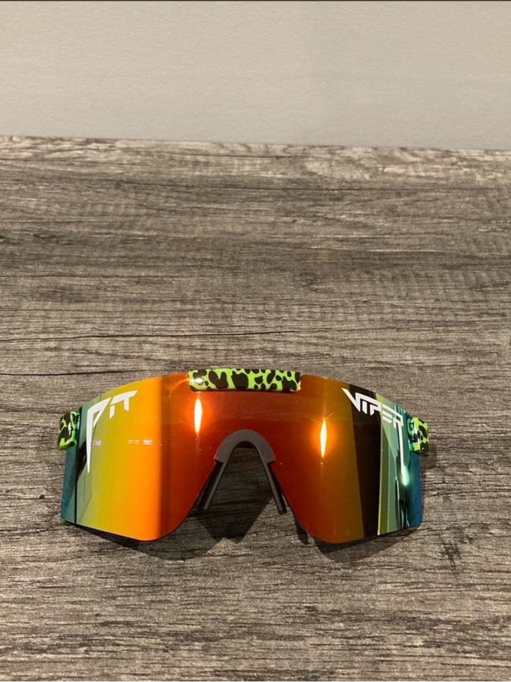Pit Viper Orange Mirrored Sunglasses with Green Leopard Accents